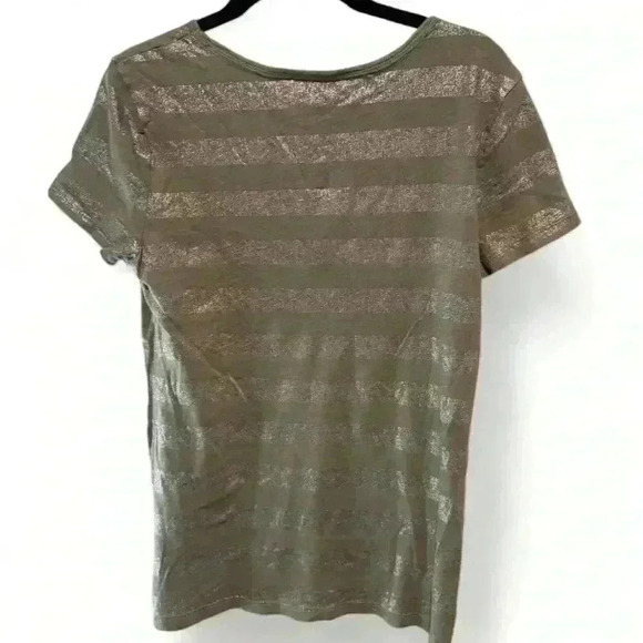 American Eagle Women's Striped V-Neck T-Shirt Green Size Medium - Picture 2 of 6